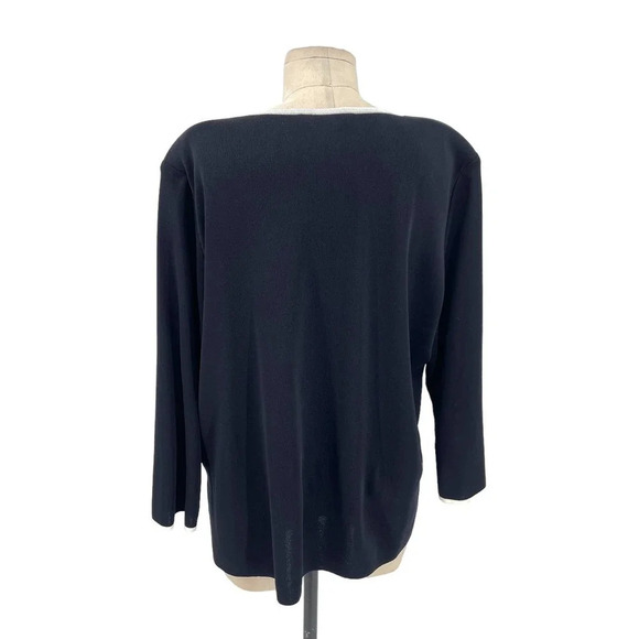 Exclusively Misook Black Ivory Piping Trim 3/4 Sleeve Sweater Plus Size 1X - Picture 5 of 8